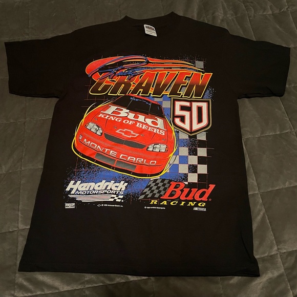 Vintage 90s Nascar T-Shirt Size Large Ricky Craven Budweiser Bud Racing 1998 - Picture 2 of 8